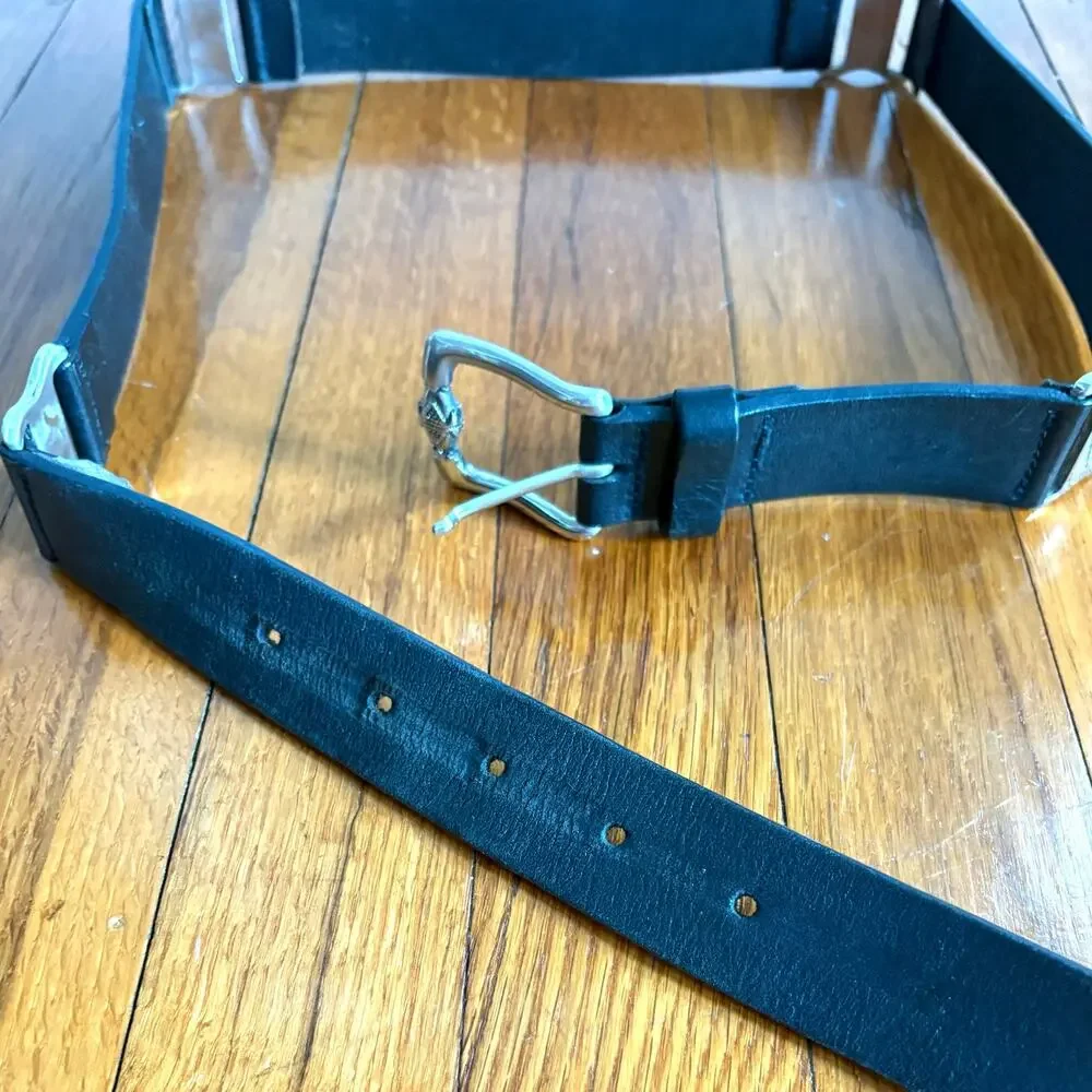 Vintage Albatros Made in Italy Leather Belt, XL Silver Tone